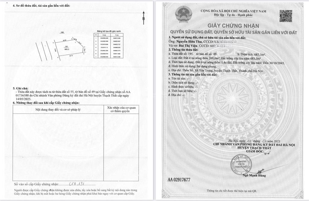 Chính chủ bán lô đất đẹp tại thôn sổ, xã yên xuân, thành phố hà nội