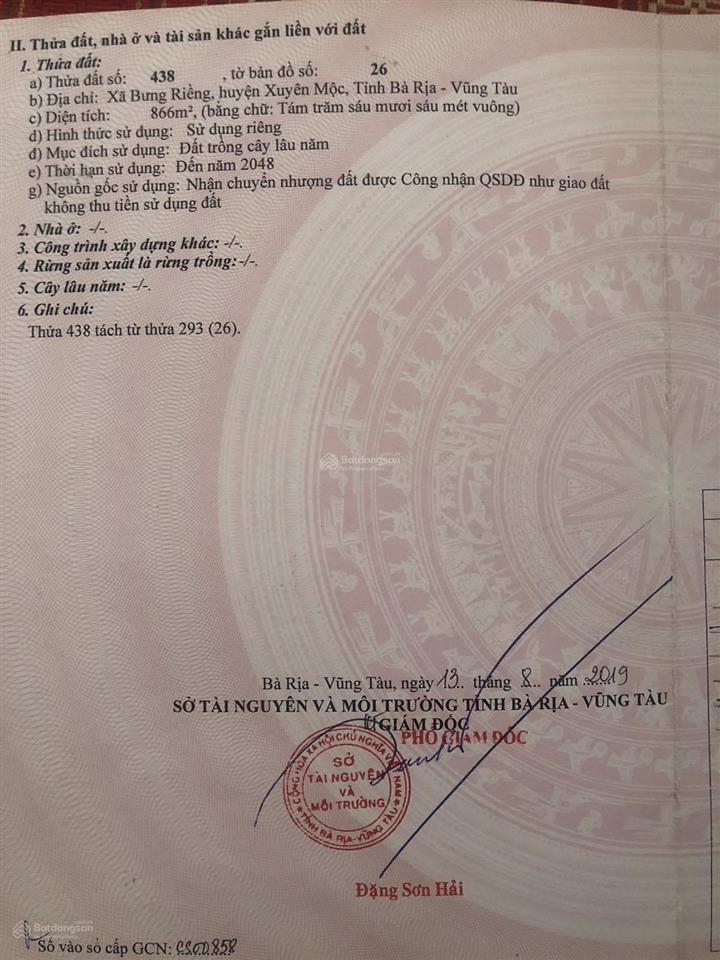 866m2 đất bưng riềng có 50m2 thổ cư tại ql55 cách hồ cốc 4km, suối nước nóng bình châu 10km