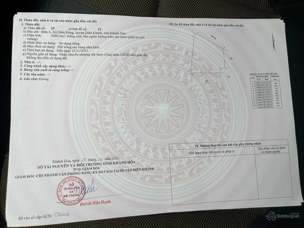 Bán đất thôn 4 xã diên đồng huyện diên khánh t. khánh hoà