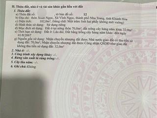 Bán lô đất đường a1 kdc hòn thơm  thôn xuân ngọc  phường tây nha trang. t. khánh hòa. giá 2 tỷ