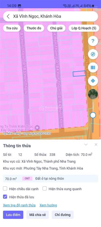 Bán lô đất đường b5 hòn thơm  thôn xuân ngọc  xã vĩnh ngọc  tp. nha trang. dt 70m2 giá 1,58 tỷ