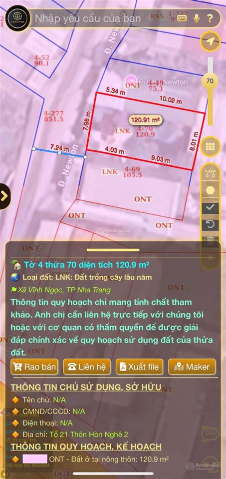 Bán lô đất mặt tiền đường newton thôn hòn nghê xã vĩnh ngọc tp. nha trang. (p. tây nha trang)
