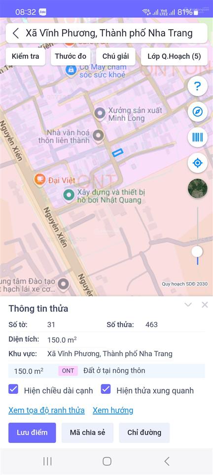 Bán lô đất hẻm ô tô nguyễn xiển  xã vĩnh phương  tp. nha trang. dt 150m2 giá 3,1 tỷ
