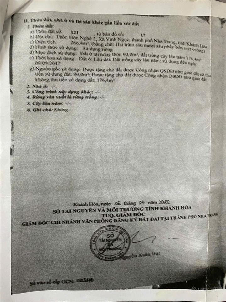 Bán đất 2 mặt tiền đường vũ ngọc nhạ (đường trạm điện)  thôn hòn nghê 2  xã vĩnh ngọc  nha trang