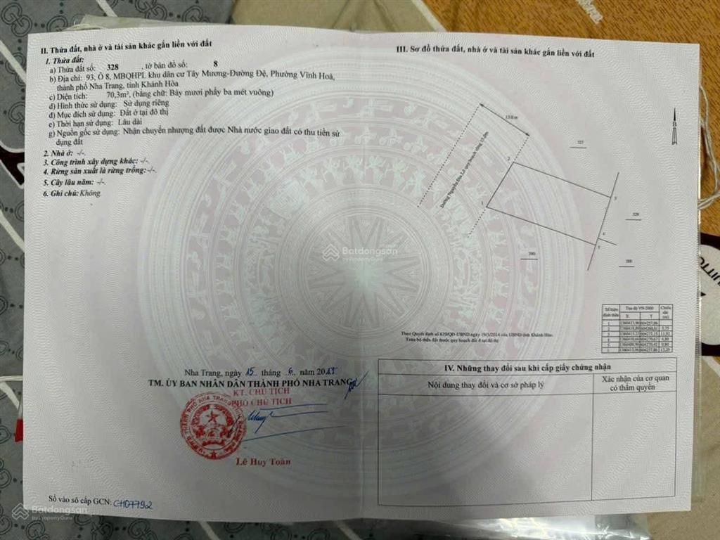 Bán đất mặt tiền nguyễn địa lô  khu tđc hòn xện  p. vĩnh hòa  tp. nha trang. dt 70m2 giá 4,6 tỷ