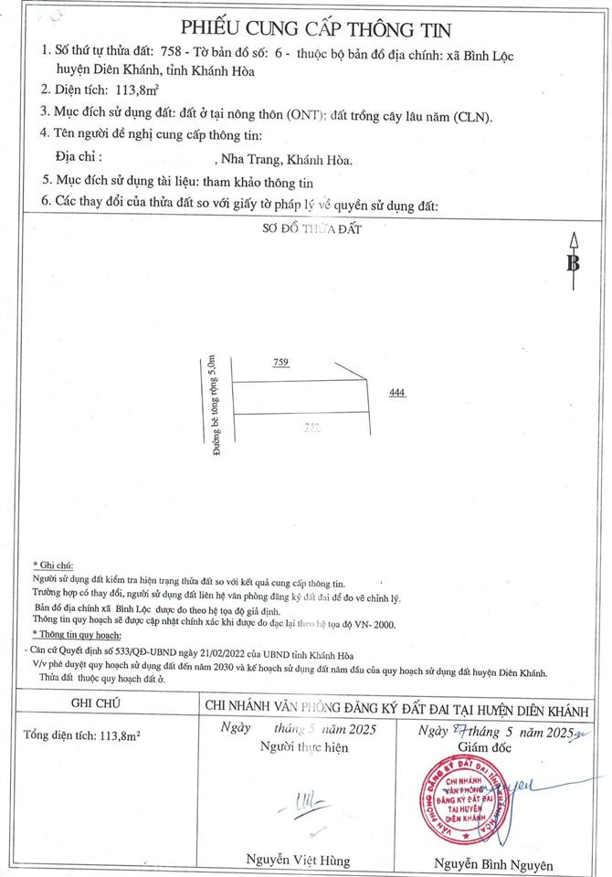 Bán đất thôn đảnh thạnh, gần hương lộ 39, khu dân cư, khánh hoà