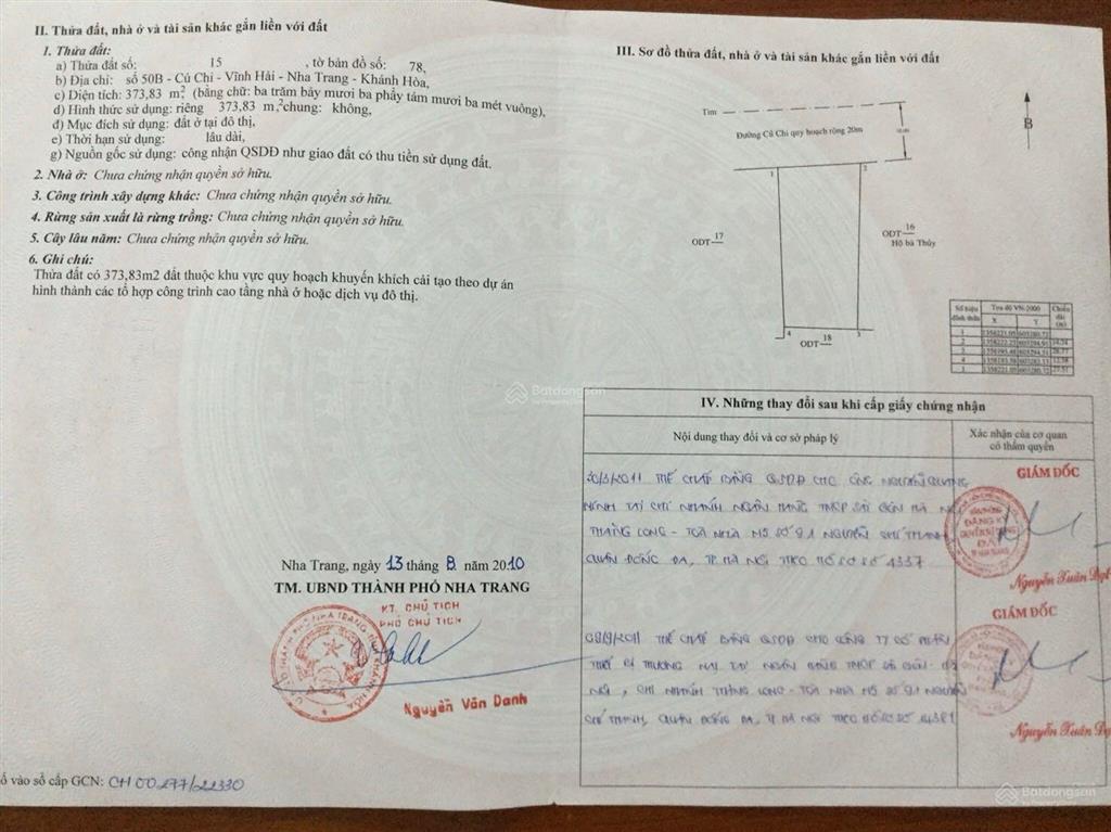 Bán đất đường củ chi, vĩnh hải, nha trang. 373,8m2 (ngang 14m) hướng bắc giá 145tr/m2 (~54,2 tỷ)