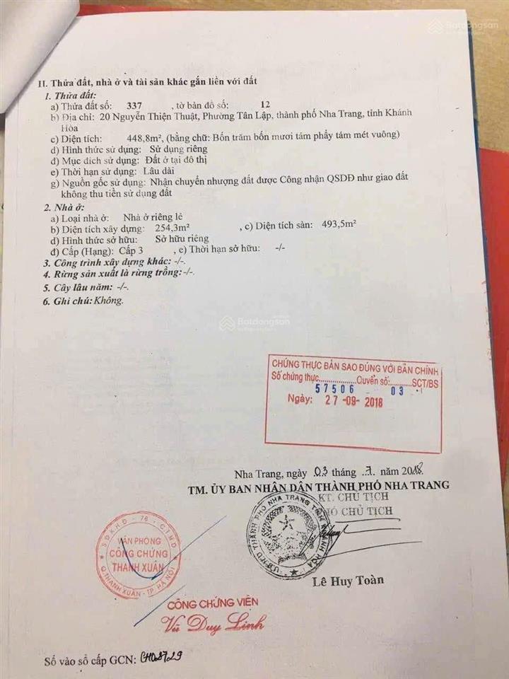 Bán lô đất xây ks đường nguyễn thiện thuật, khu phố tây, nha trang, dt 448,8m2  giá bán 325tr/m2.