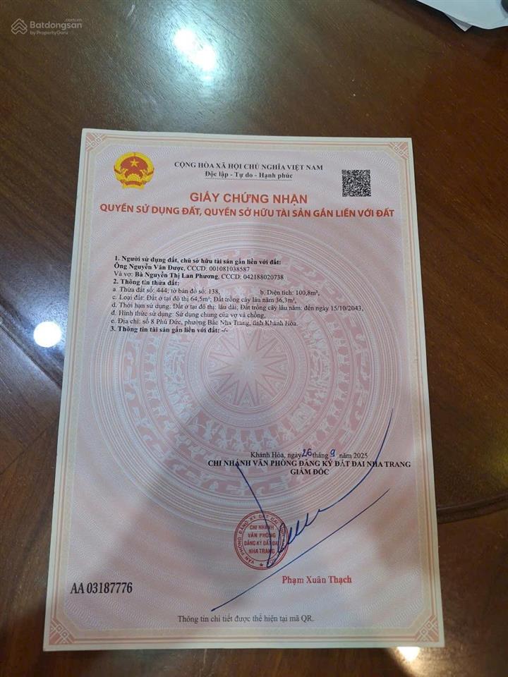 Bán đất hẻm mai xuân thưởng, vĩnh hoà, nha trang. dt 100m2 (đất nở hậu) h. nam  giá 4 tỷ