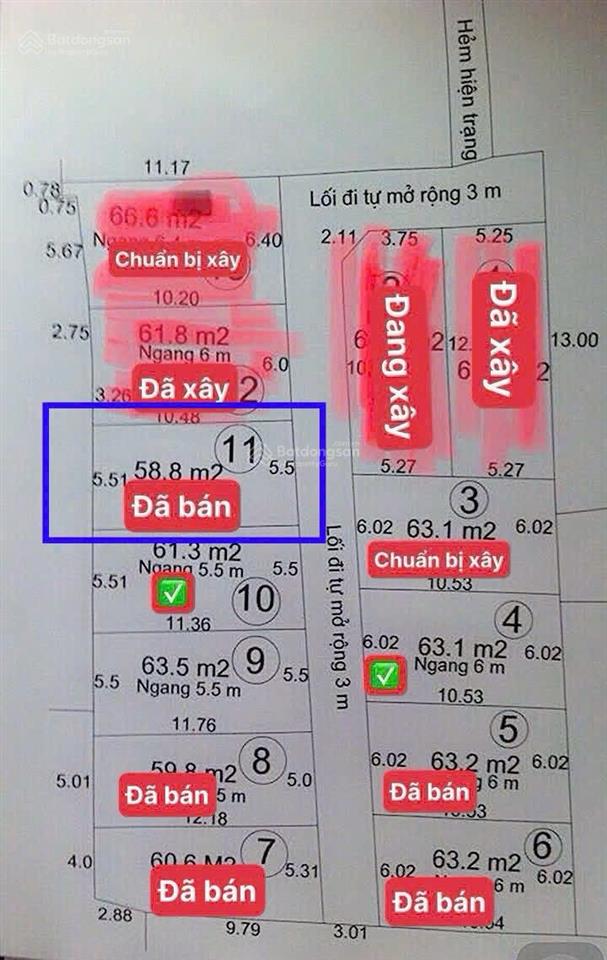 Bán đất hẻm củ chi, vĩnh hải, nha trang. dt 61,3m2 (ngang 5,5m)  hướng đông. giá 62tr/m.
