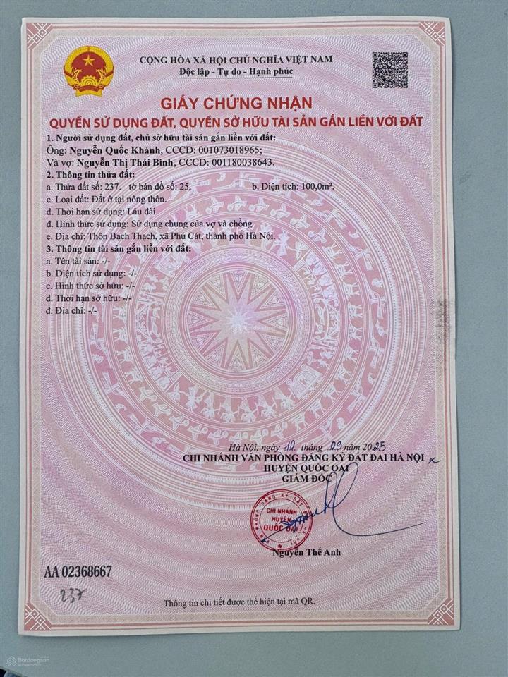 Chính chủ bán đất thổ cư gần đh fpt và trường đhqghn cơ sở hoà lạc, vốn 1 tỷ.  0986 853 ***