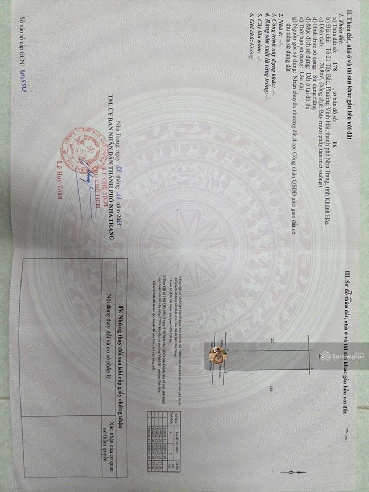 1 lô duy nhất! bán lô đất hẻm đường sư vạn hạnh, khu at vĩnh hải cũ, 70.8m2 giá chỉ 4.2 tỷ