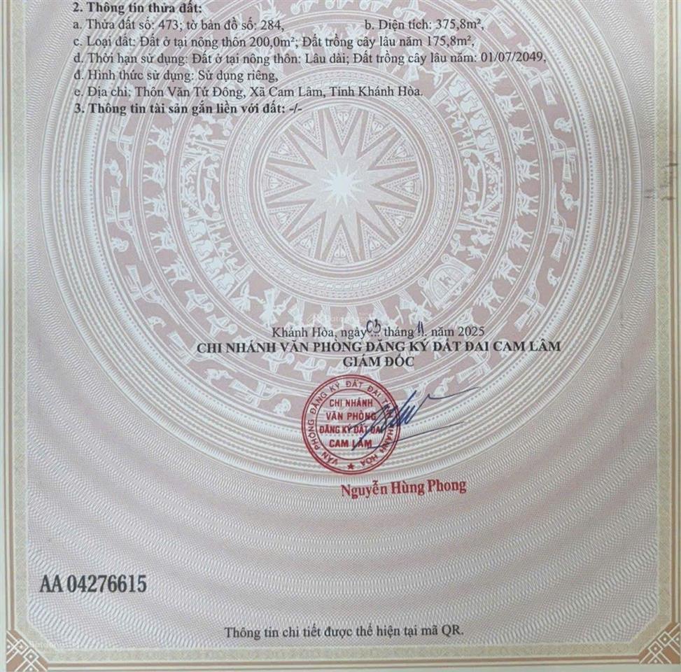 Mặt tiền quốc lộ 1a tại cam hòa  cam lâm kdc giữ lại không bị quy hoạch chỉ 520 triệu/ mét ngang