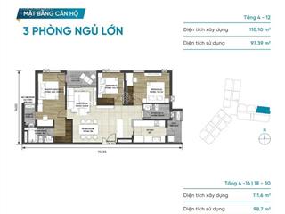 Bán gấp 109m2 3 phòng ngủ lỗ 500tr. 7.3 tỉ hỗ trợ vay ngân hàng.  0938 793 ***