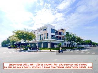 Shophouse góc 2 mặt tiền đường lê trọng tấn  phú cường. lộ 22m, 14x24, 3 tầng, thô bên trong, shr.