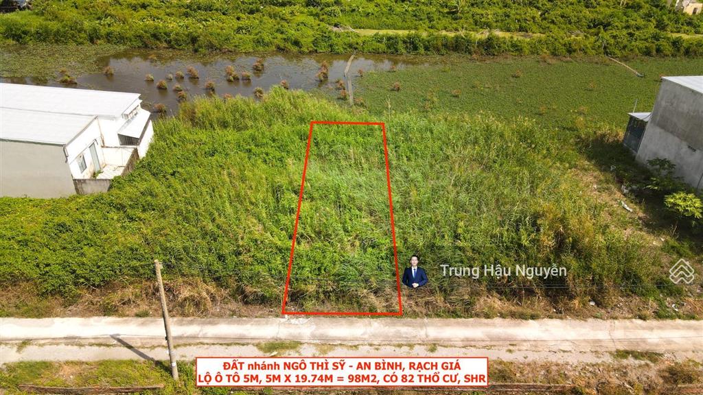 Đất nhánh ngô thì sĩ, an bình rạch giá. lộ ô tô 5.5m ra công an tỉnh 5 phút, 5x19.7m, thổ cư 82m2