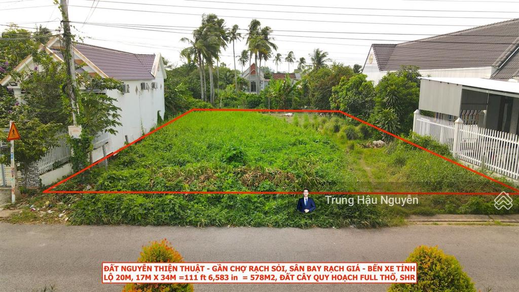 Đất nguyễn thiện thuật gần chợ rạch sỏi sân bay bến xe, lộ 20m, 17x34m, quy hoạch full thổ cư