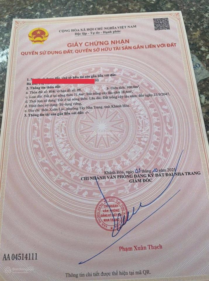 Bán đất xuân lạc, vĩnh ngọc  tây nha trang, gần nhà hàng đồng xanh diện tích 100m2 ngang 6,5m