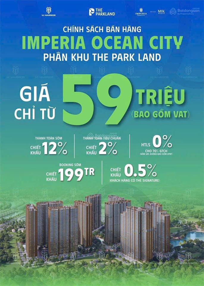 Bán căn hộ 1pn tại the parkland  imperia ocean city, 59 triệu / m2, 47m2