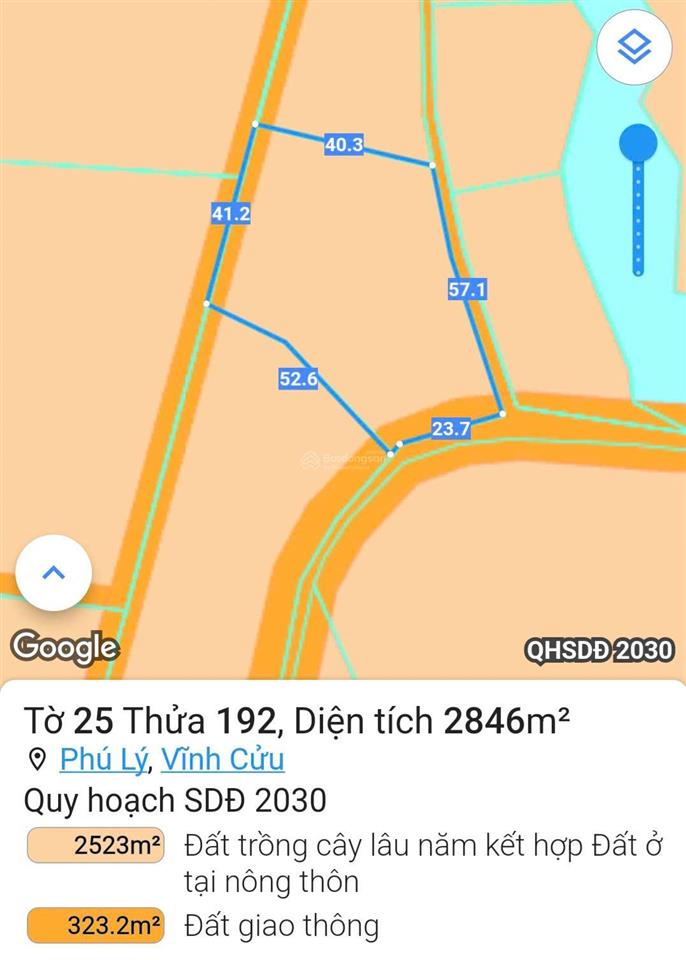 Bán 2.846m2 đất 3 mặt đường có thổ cư ở phú lý, vĩnh cửu, đồng nai
