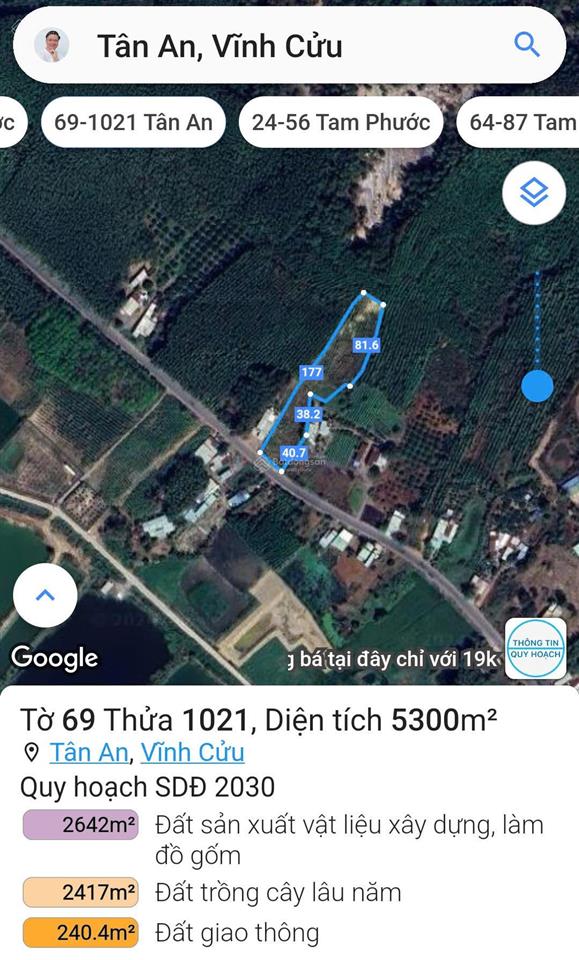 Bán 5,3 sào mặt tiền đường cộ cây xoài, tân an, vĩnh cửu, đồng nai