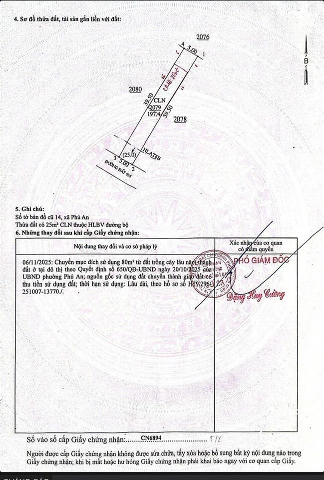 Bán đất phú an, bến cát gần ngã tư phú thứ đường nhựa 6m, 5x39.5m giá 1tỷ530