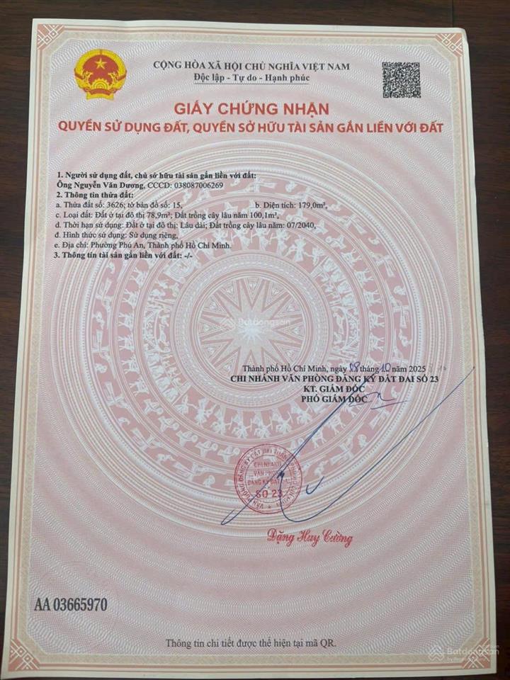 Bán đất phú an gần ngã tư phú thứ 20x9m, 80 m2 thổ cư giá 1ty380