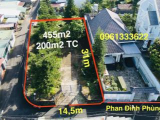 6,9 tỷ đất biệt thự góc hẻm nhựa lớn phan đình phùng bảo lộc dt 14,5x31(455m2)sẵn 200m2 thổ cư.