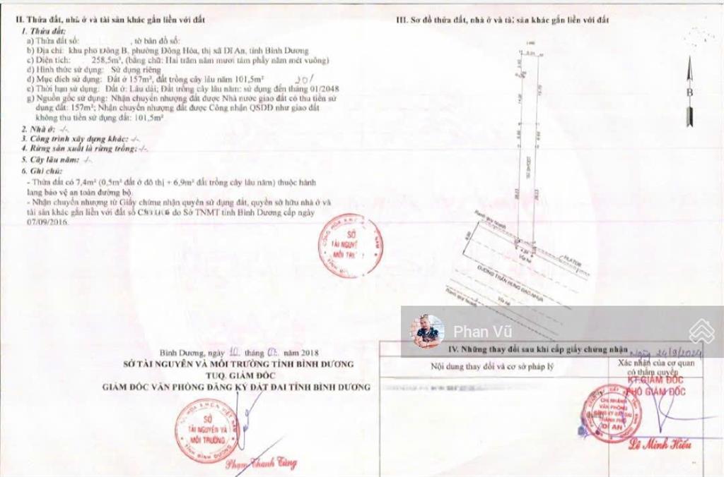Bán nhà đ. trần hưng đạo, 46 triệu/m2, 258.5m2, 2pn, 1wc, dĩ an,  0909 290 ***