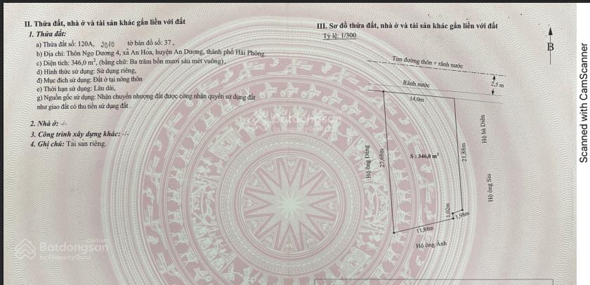 Ngân hàng thanh lý 348m2 đất tại an hòa, an dương, hải phòng (mặt tiền 14m)