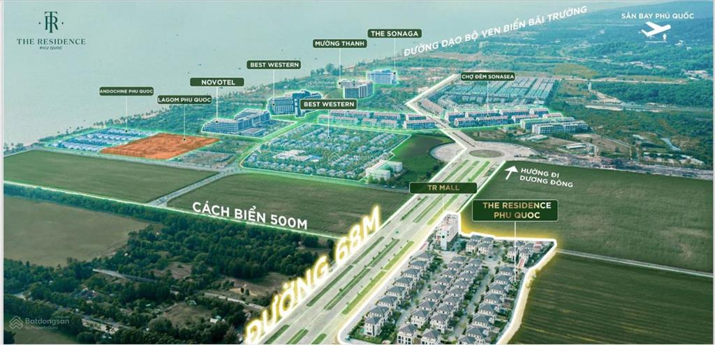 Bán siêu phẩm mặt đại lộ tỷ đô rộng 68m, tại bãi trường phú quốc. biệt thự 450m2 giá 30 tỷ full nt