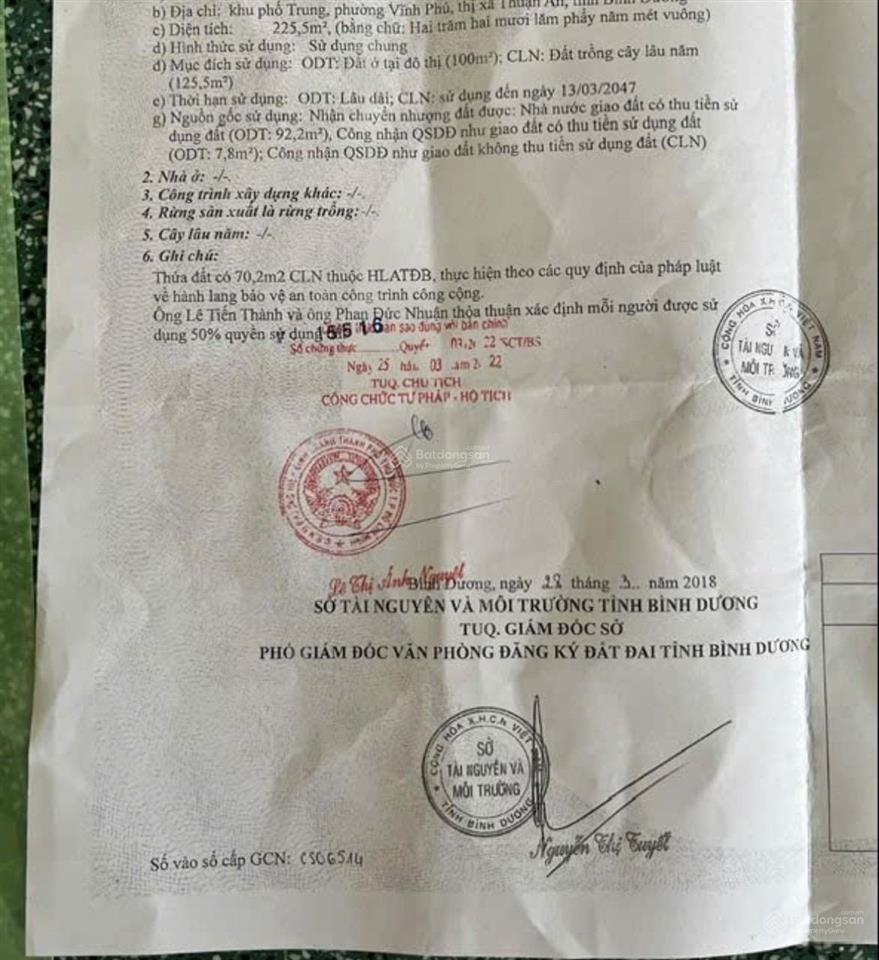 Kẹt tiền bán đất mặt tiền đường vĩnh phú 21, gần cầu vĩnh bình dt 225.5m2 (8,3x27m) đường 6m xe tải