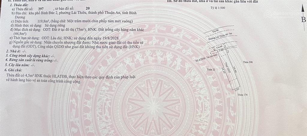 Chính chủ gửi bán đất đẹp 120m ngay nhà thờ lái thiêu  gần chợ lái thiêu  giá chỉ 5,15 tỷ