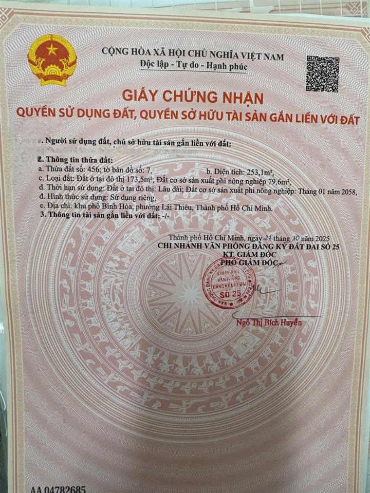 Tôi bán đất lái thiêu ngay nguyễn văn tiết | 253m2 (10x26m) đường 6m