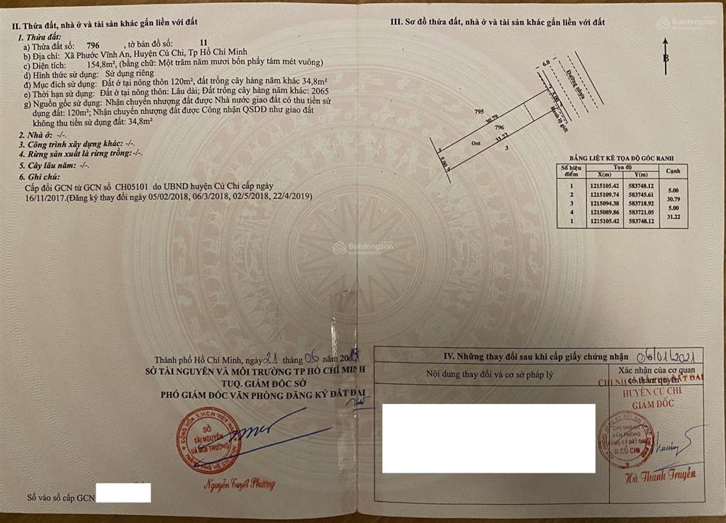 Chính chủ bán lô đất 155m2 (5x30) có 120m2 thổ cư tại phước vĩnh an, củ chi