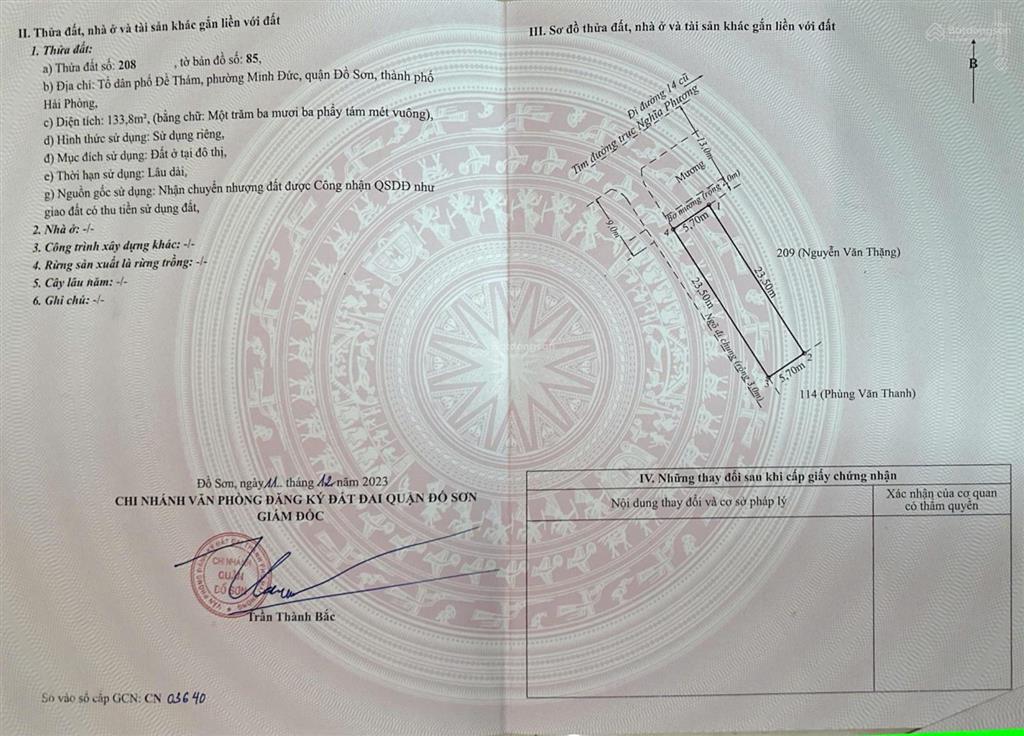 Bán 134 m² đất mặt đường nghĩa phương minh đức đồ sơn