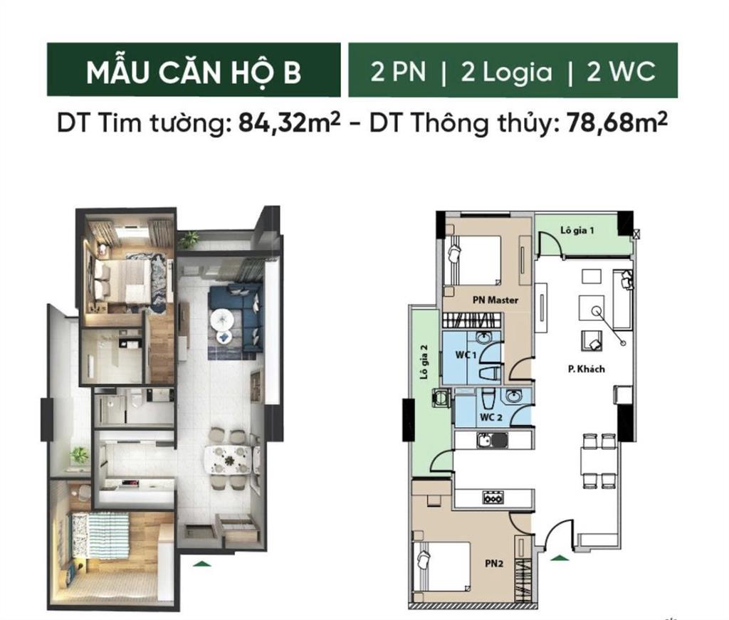 Còn 1 căn 2pn diện tích 84.32m2 giá trả trước 477tr nhận nhà ở ngay conic bolevard
