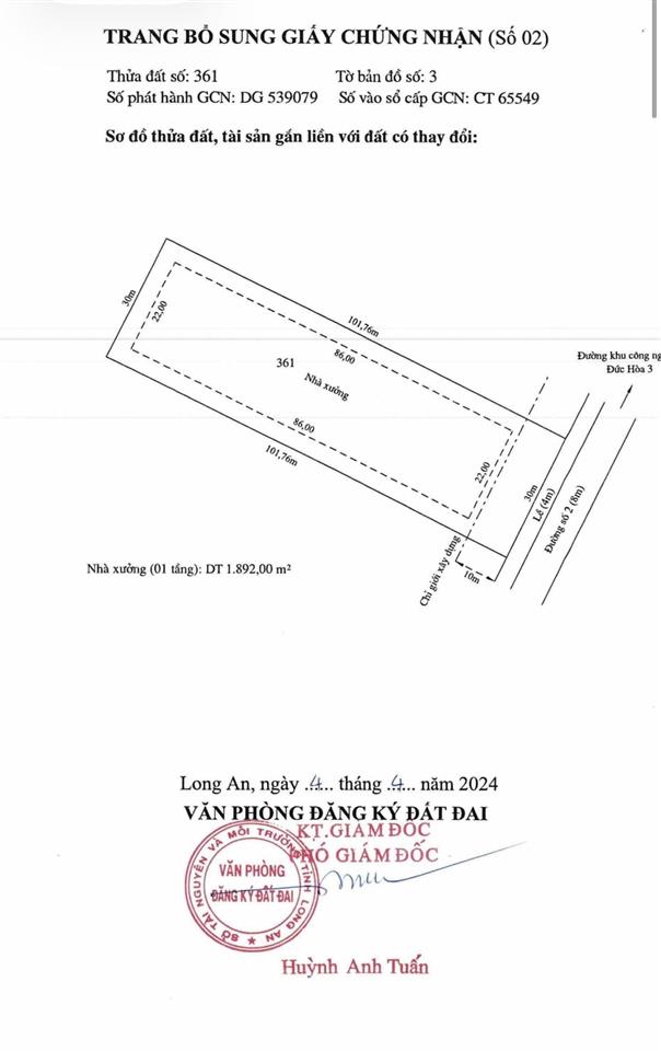 Cần bán xưởng kcn đức hòa 3 long an dt 3030