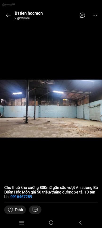 Cho thuê nhà xưởnng gần cầu vượt an sương, dt xưởng 800m2, giá 45tr/tháng