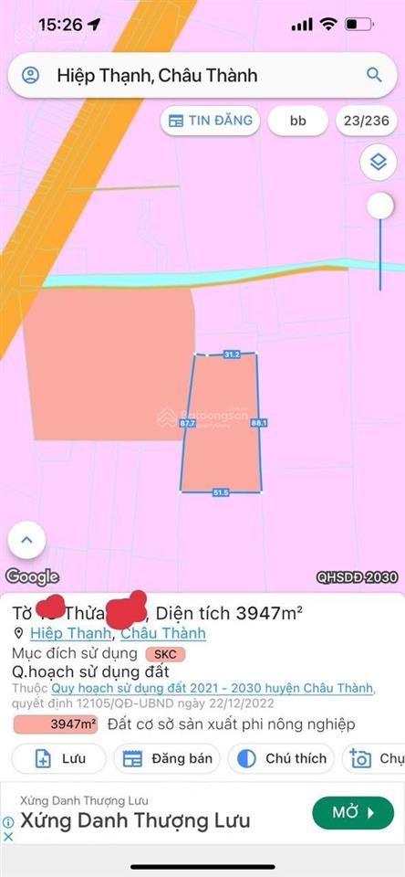Bán xưởng lớn 13700m2 đất skc, mặt tiền đường nguyễn thông, châu thành. giá 38 tỷ (tlcc)