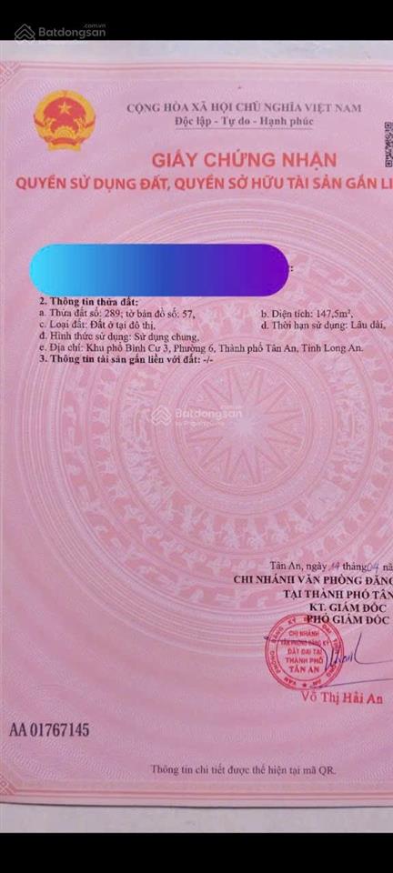 Bán lô đất thổ cư đường d4, kdc idico2, phường 6, tp tân an, diện tích 5,9 x 25m (lô 38)