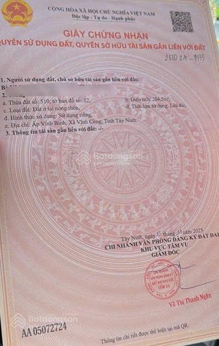 Bán đất thổ mặt tiền lộ dừa thuộc ấp vĩnh bình, vĩnh công, châu thành, diện tích 5 x 42m