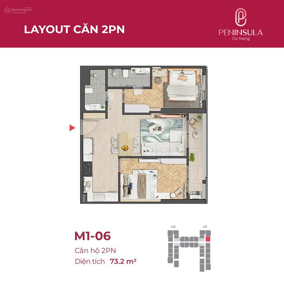 Cực hiếm, căn hộ 2pn 63m2 tầng 16 peninsula, view sông hàn, trung tâm đà nẵng