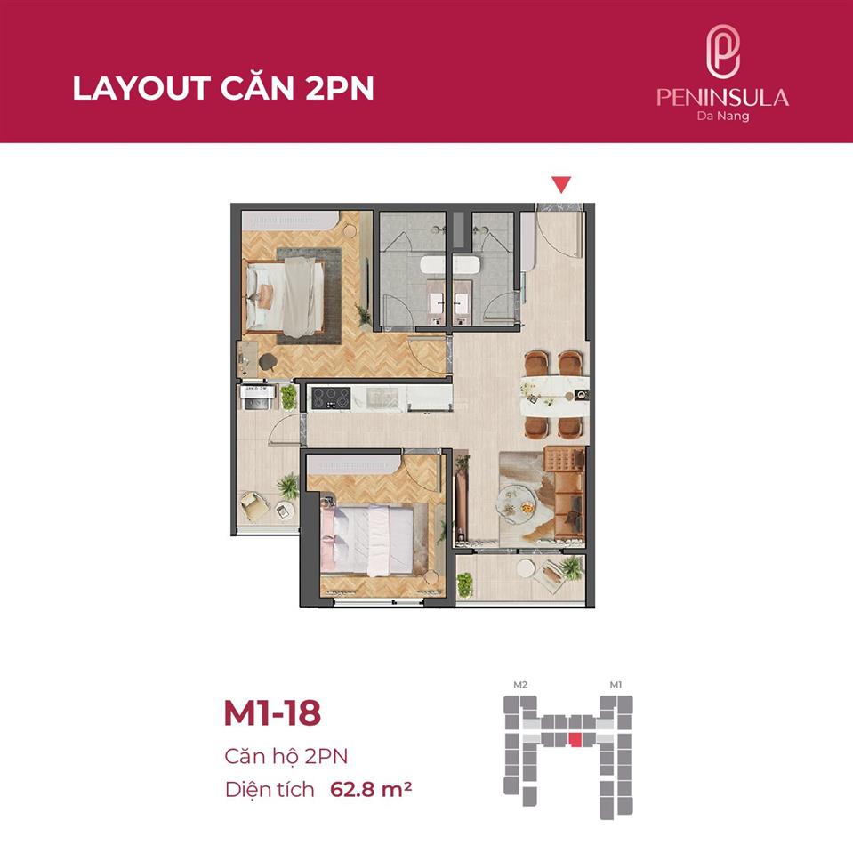 Cực hiếm, căn hộ 2pn 63m2 tầng 16 peninsula, view sông hàn, trung tâm đà nẵng