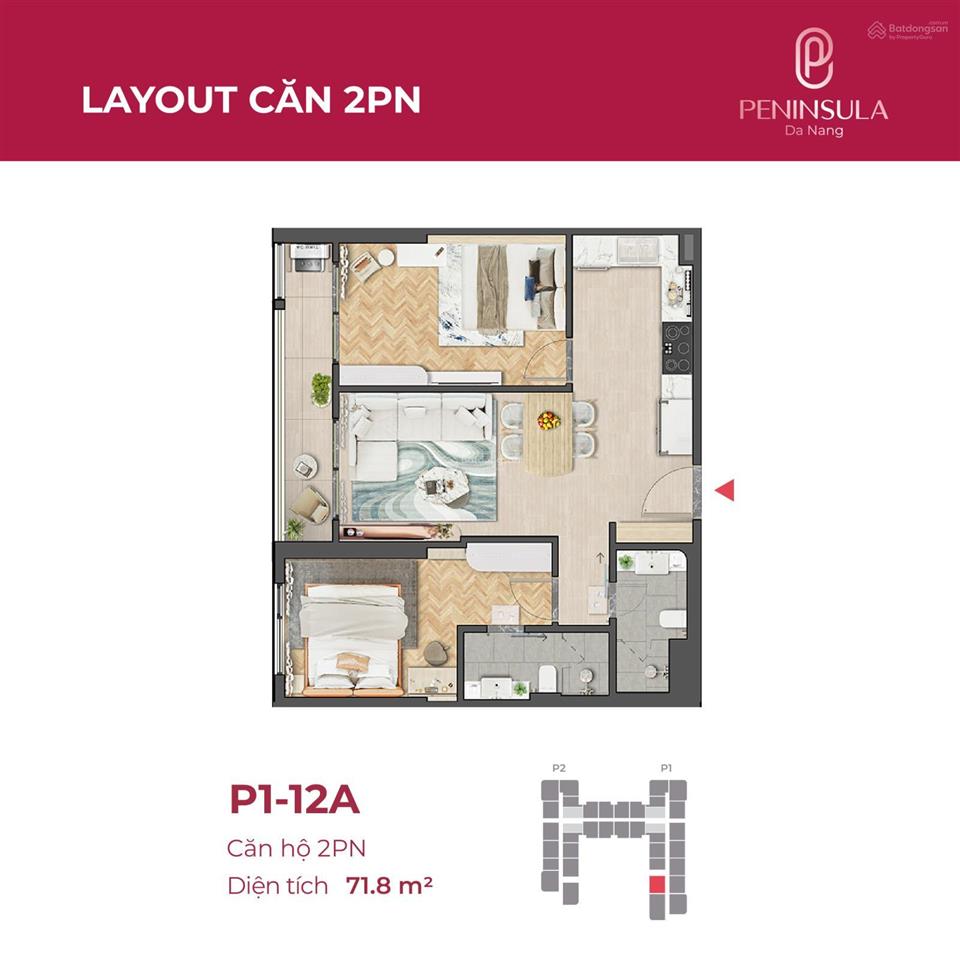 Cần bán căn hộ 2pn 71,8m² tầng 15 peninsula đà nẵng, view trực diện sông hàn, trung tâm đà nẵng