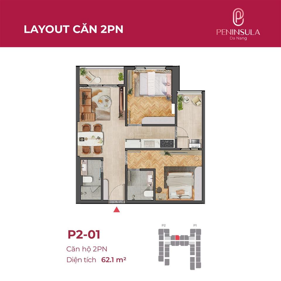 Siêu phẩm  cần bán căn hộ peninsula 2 phòng ngủ 64m2 tầng 26, view trực biển mỹ khê. sổ đỏ lâu dài