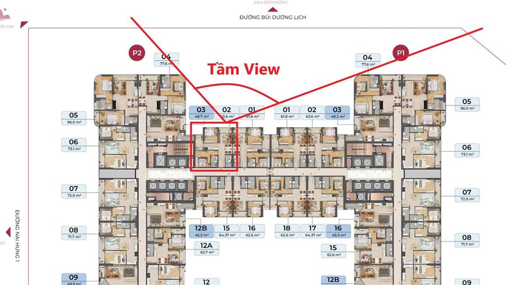Bán gấp căn hộ 2 phòng ngủ 61,8m2, tầng 26 view núi sơn trà & biển mỹ khê, trung tâm đà nẵng