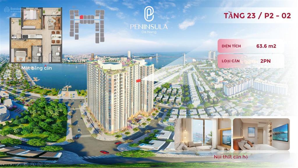 Bán gấp căn hộ 2 phòng ngủ 61,8m2, tầng 26 view núi sơn trà & biển mỹ khê, trung tâm đà nẵng