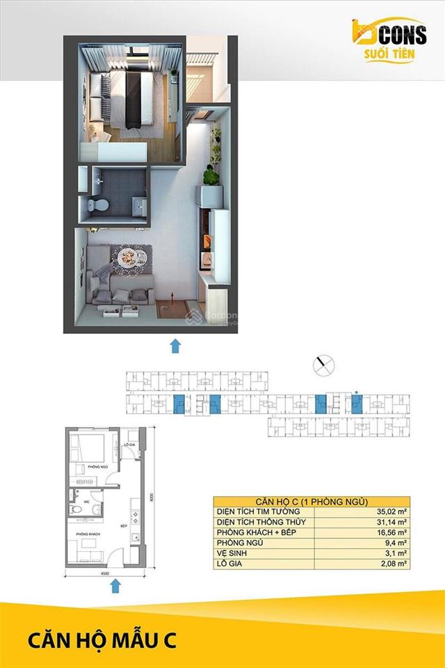 Chính chủ gửi bán căn 1pn căn hộ bcons suối tiên giá công khai 1 tỷ 750, cho thuê được 5,5 triệu/th