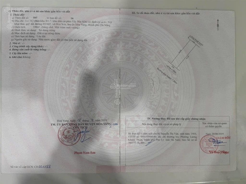 Bán đất mt 7m5 nguyễn minh vân, hoà sơn, cách trường phạm phú thứ 200m. gần nhà hàng gió đồng